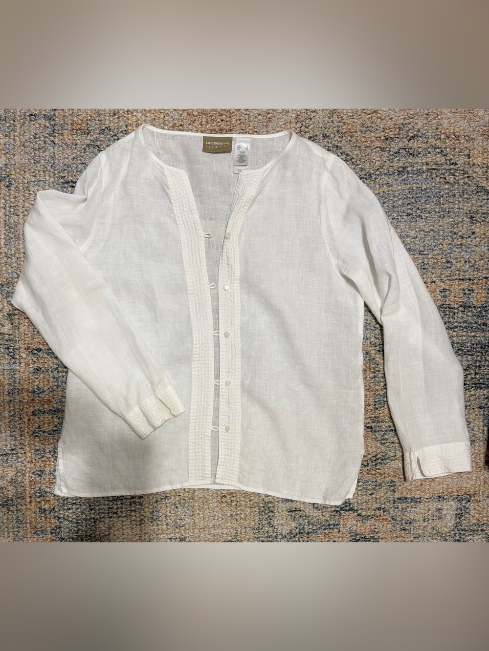 Liz Claiborne White 100% Linen Button-Front Shirt